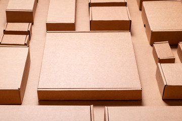 Set of Brown craft cardboard boxes, background
