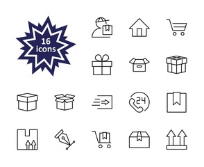 Set of Shipping vector line icon. It contains symbols to box, home and more. Editable Stroke. 32x32 pixels.