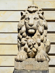 testa di leone in pietra scolpita 