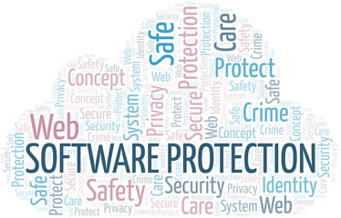 Software Protection word cloud. Wordcloud made with text only.