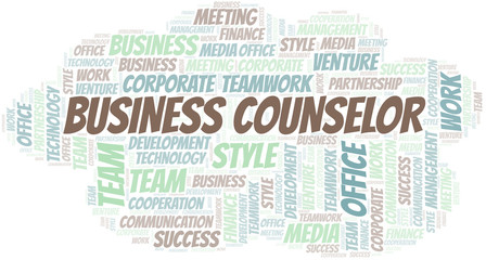 Business Counselor word cloud. Collage made with text only.