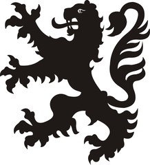 Heraldic lion tattoo. Black / white silhouette