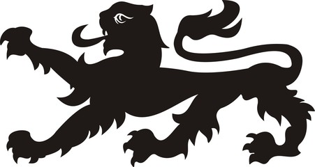 Heraldic lion tattoo. Black / white silhouette