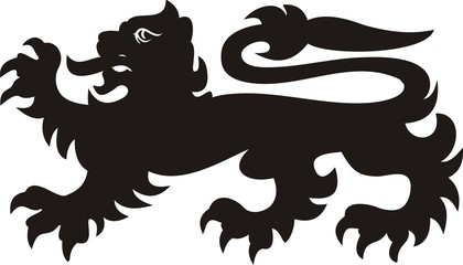 Heraldic lion tattoo. Black / white silhouette