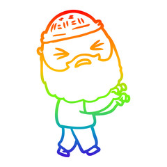 rainbow gradient line drawing cartoon man with beard