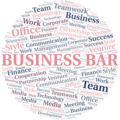 Business Bar word cloud. Collage made with text only.