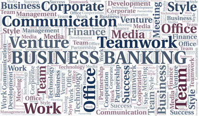 Business Banking word cloud. Collage made with text only.