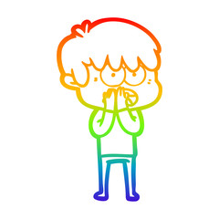 rainbow gradient line drawing worried cartoon boy