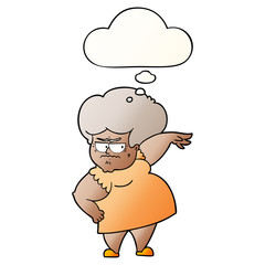 cartoon angry old woman and thought bubble in smooth gradient style