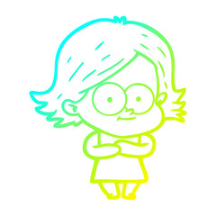 cold gradient line drawing happy cartoon girl