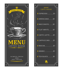 Coffee menu on a dark background.