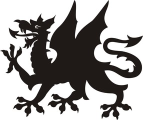 Heraldic dragon tattoo. Black / white silhouette