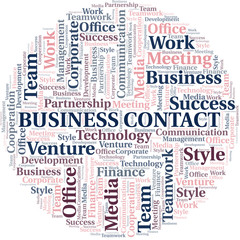 Business Contact word cloud. Collage made with text only.