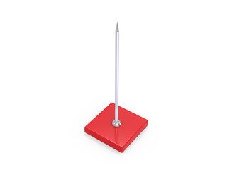 Fork stick and paper memo holder spike, restaurant receipt holder, stainless steel check spindle with square base, desk straight rod for bill, 3d illustration