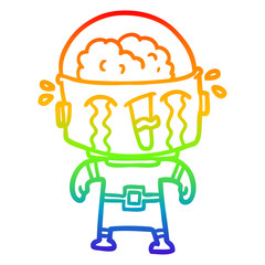 rainbow gradient line drawing cartoon crying robot