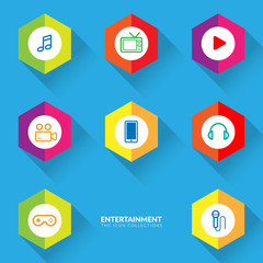 vector of multimedia icons for entertainment icon collection set