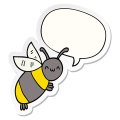 cute cartoon bee and speech bubble sticker