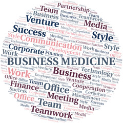 Business Medicine word cloud. Collage made with text only.