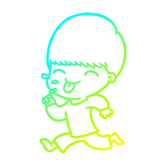 Obraz premium cold gradient line drawing cartoon boy sticking out tongue