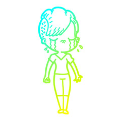 cold gradient line drawing cartoon crying girl