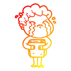 warm gradient line drawing cartoon man crying