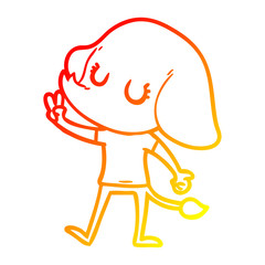 warm gradient line drawing cute cartoon elephant