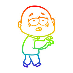 rainbow gradient line drawing cartoon tired bald man