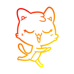 warm gradient line drawing happy cartoon cat