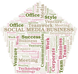 Social Media Business word cloud. Collage made with text only.