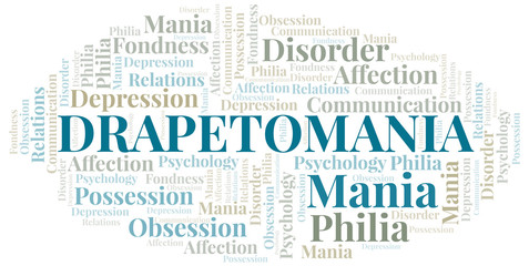 Drapetomania word cloud. Type of mania, made with text only.