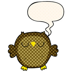 cartoon owl and speech bubble in comic book style