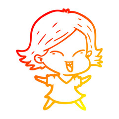 warm gradient line drawing happy cartoon girl