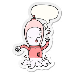 cute cartoon alien and speech bubble sticker