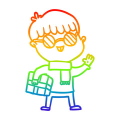 rainbow gradient line drawing cartoon boy wearing spectacles