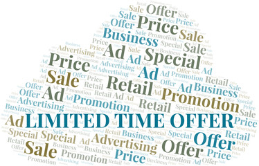 Limited Time Offer word cloud. Wordcloud made with text only.