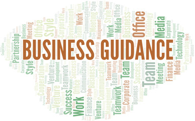 Business Guidance word cloud. Collage made with text only.