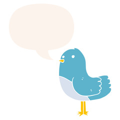 cartoon bird and speech bubble in retro style