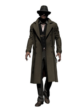 Walking Man with Trenchcoat 3-D-Illustration