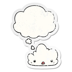cute cartoon cloud and thought bubble as a distressed worn sticker