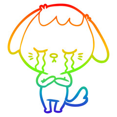 rainbow gradient line drawing cartoon crying dog