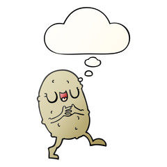 cartoon happy potato and thought bubble in smooth gradient style