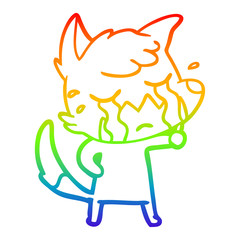 rainbow gradient line drawing crying fox cartoon