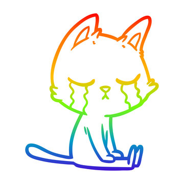 recommend clip art: rainbow gradient line drawing crying cartoon cat sitting