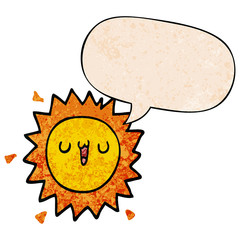 cartoon sun and speech bubble in retro texture style