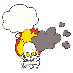 cartoon spooky burning bones and thought bubble