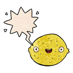 cartoon lemon and speech bubble in retro texture style