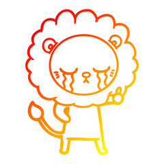 warm gradient line drawing crying cartoon lion