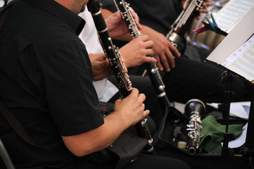 Fototapeta premium Hands of the oboe musician during a concert of the symphony orchestra