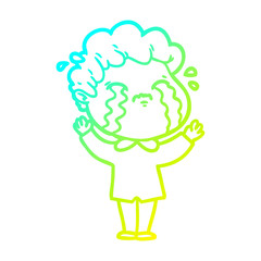 cold gradient line drawing cartoon man crying