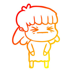 warm gradient line drawing cartoon angry girl